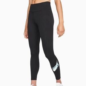 NIKE Black Light Blue One Icon Clash Dri-Fit Mid Rise Active 7/8 Gym Legging 1X‎